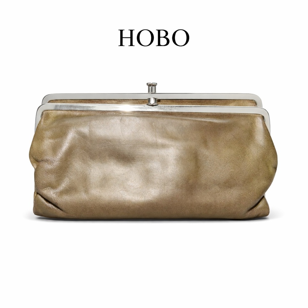 HOBO Lauren Double Frame Clutch Wallet Leather Silver Hardware